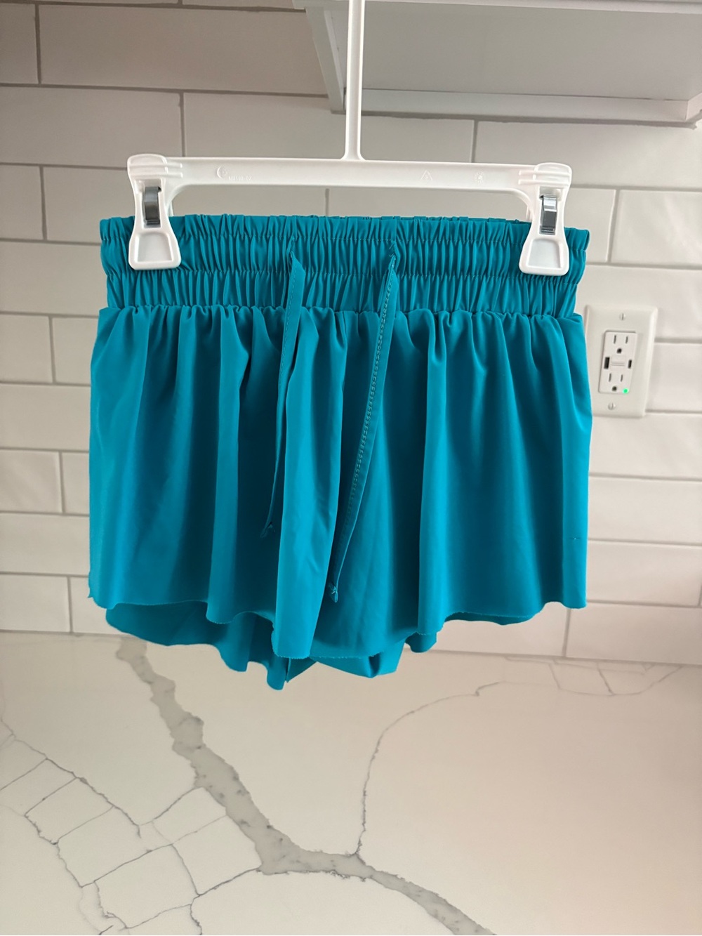 Girls Teal Elastic Waist Flowy Athletic Shorts